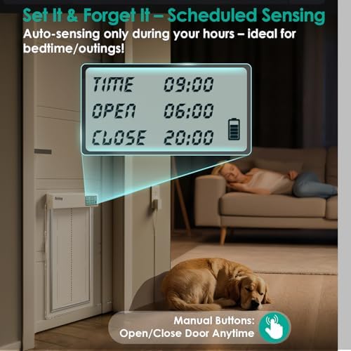 Automatic Dog Door with Collar Sensor, Up to 200 lbs, Electronic Extra Large Dog Door for Exterior Door with Mains-Powered, Anti-Pinch, Timing Function(XL)