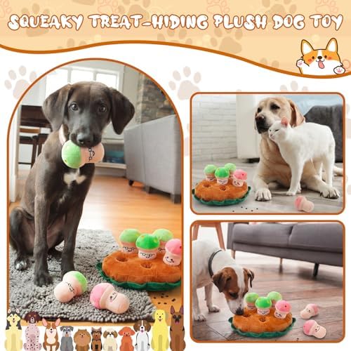 Skylety 7 Pcs Interactive Dog Toys Set, Snuffle Mat for Dogs, Treat Hiding Puzzle and Squeaky Plush, Mushroom Dog Toys for Small Medium Dogs, Training and Boredom Relief Plaything