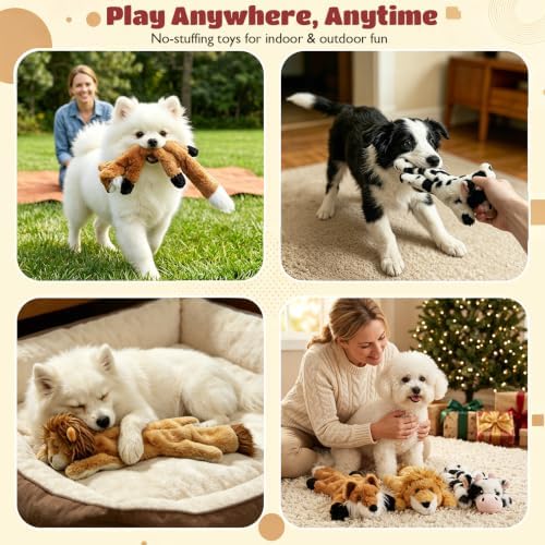 3 Pack No Stuffing Dog Toys with Dual Squeakers, for Small Medium Breed