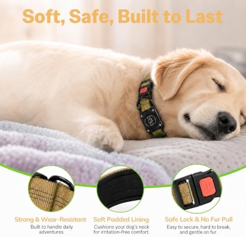 Geamen Waterproof Dog Collar QR Code Reflective Collar Khaki,XL | Built-in Waterproof Holder, QR Code Tag, Reflective,Secure Buckle