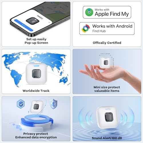 Hoxe Air Tracker Tags-4 Pack for iOS & Android, Smart Tag for Key, Bag, Pet | Dual System Luggage Tracker Compatible with Apple Find My & Google Find Hub App, Bluetooth Key Finder Replaceable Battery