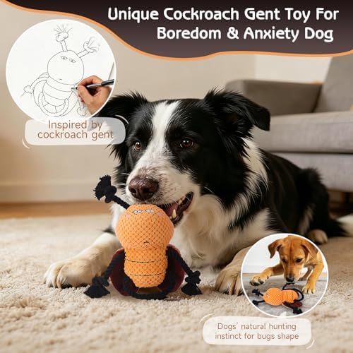 Yipetor Cockroach Squeaky Dog Toy, Puppy Rope Chew Toy for Medium Dogs