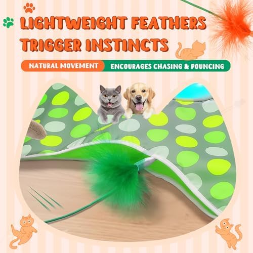 Abbylike 6 Pack Replacement Feather Wands Compatible with P43 Interactive Cat Toy, Automatic Teaser Wand Refills Attachments for Indoor Cats (Orange, Green)