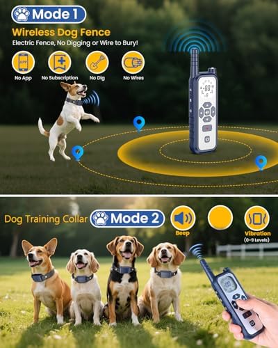 Wireless Dog Fence, Electric Fence for Dogs,Training Collar with Remote Control 3800FT Range, Portable Dog Perimeter Collar with 3 Training Mode Flash Light & Waterproof for 1 Dog BL