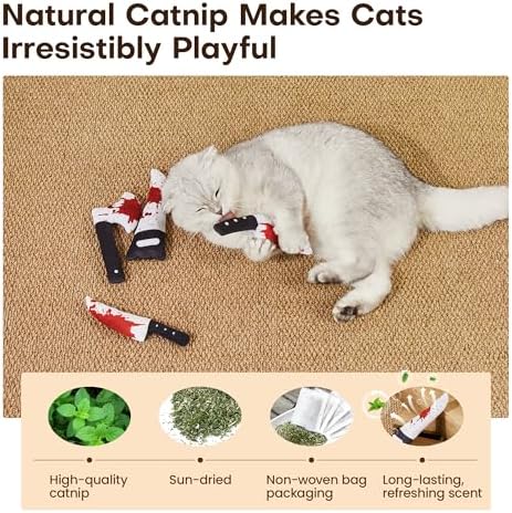 Potaroma 4Pcs Cat Toys, Horror Halloween Knife-Shaped Kitten Catnip Crinkly Sound Toys, Indoor Exercise for All Cat Breeds 6.5 Inches