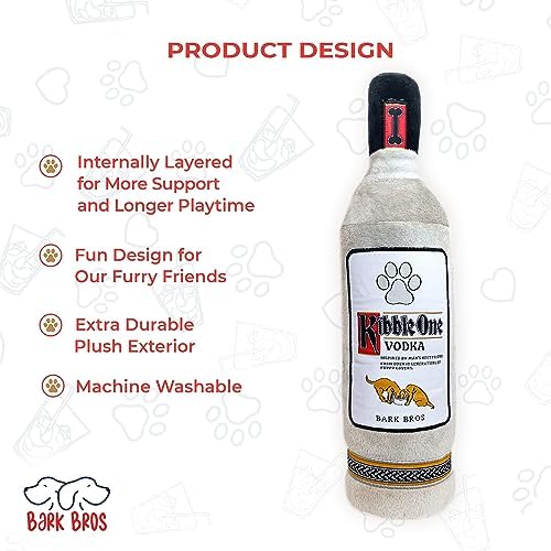 Bark Bros - Liquor Bottle Dog Toy - Plush Squeaky Dog Toys Funny Drink Parody - Alcohol Dog Toy - Dog Birthday Toy - Cute Dog Toys - Puppy Gifts - Puppy Stuff - Dog Stuff (Large, Kibble One)
