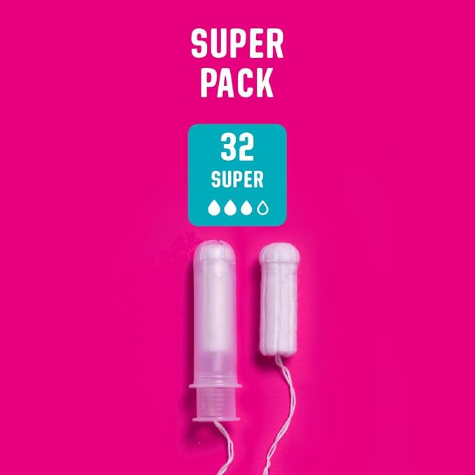 Flo - Organic Cotton Tampons for Women - 32 Pack (32 Super Tampons) - Leak Proof - No Synthetic Fibers, Chlorine Bleach, or Added Dyes - Bio-Plastic Applicator - Feminine Care - Vegan & Cruelty Free