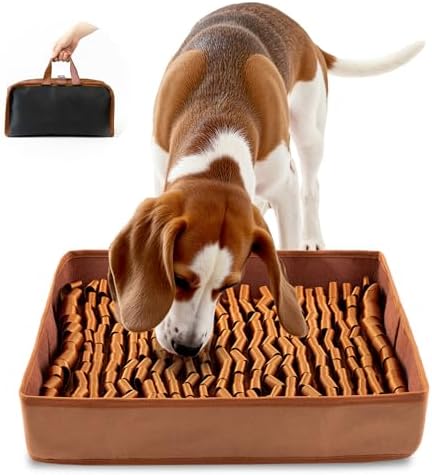 FunFurry Snuffle Mat for Dogs, Dog Puzzle Mat, Interactive Dog Toys for Enrichment,Sniff Mats with Non-Slip Backing,Portable Design Easy to Store (Brown, 14" X 12"-Portable)