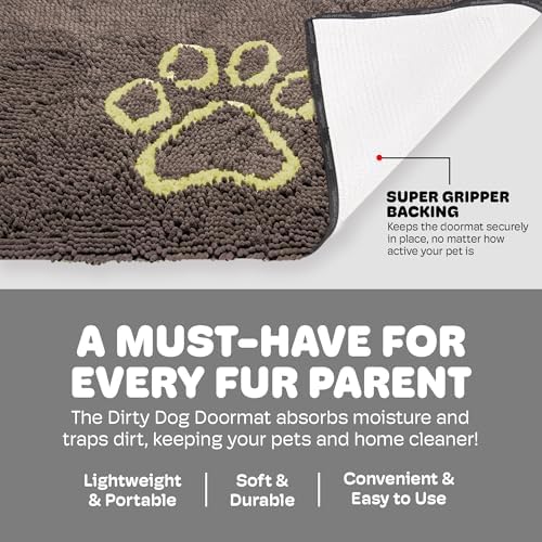 Dog Gone Smart Dirty Dog Doormat - Fast Drying Rug with Super Gripper Backing for Clean Floors - Super Absorbent and Machine Washable Mat for Muddy Paws - Cool Grey | Super Gripper Backing for Clean Floors - Absorbent Microfiber and Machine Washable Ma...