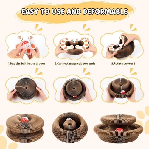 2-Pack Upgraded Kitty Curls Cat Scratcher, Magnetic Multi Shape Twisty Paws Cat Toy with Play Ball, Interactive Cats Toys for Indoor, Flexible Scratcher for Protection Furniture