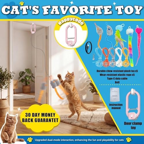 Interactive Cat Toy, Electric Cat Teaser, Door Clip, 2 Motion Modes,Pink | 360° Rotation • Random Jumping • Type-C Rechargeable • Door Clip Design • For Indoor Cats,Cat door toy