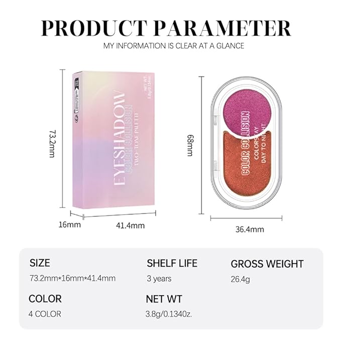 Dual-Color Pearl Eyeshadow Palette – High Pigment Shimmer Eyeshadow Duo, Copper & Roses Pink Shimmer Eye shadow , Silky Blendable Texture, Waterproof Long-Lasting Eye Makeup for Daily & Glam Looks 04#