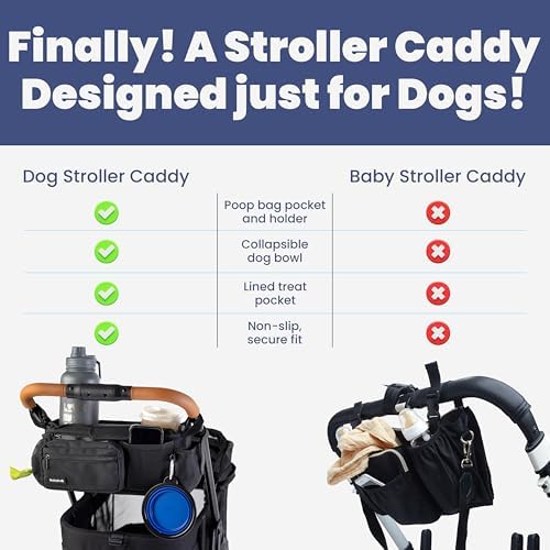 Dog Stroller Caddy Organizer with 2 Insulated Cup Holders & Treat Pocket