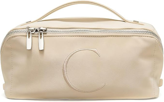 EACHY Travel Makeup Bag, Large Capacity Cosmetic Bag for Women, Waterproof PU Leather, Flat Open Portable Toiletry Bag for Skincare, Brushes & Travel Essentials