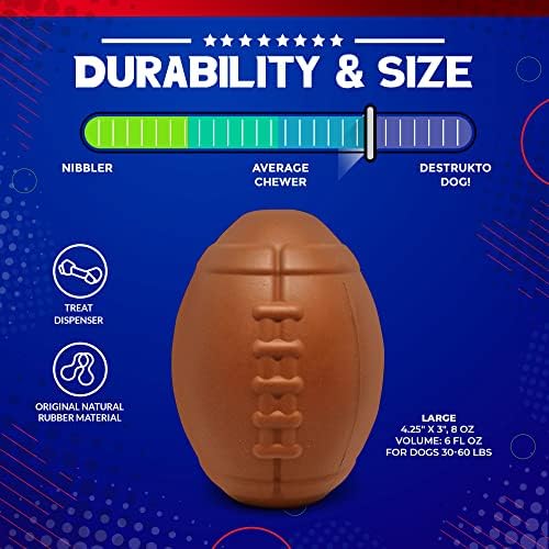 SodaPup MuttsKickButt Football – Durable Dog Treat Dispenser & Chew Toy Made in USA from Non-Toxic, Pet Safe, Food Safe Natural Rubber for Mental Stimulation, Problem Chewing, Calming Nerves & More