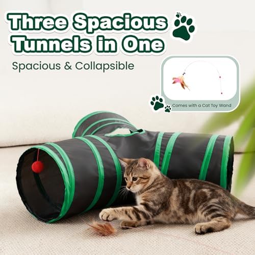 Love's cabin Cat Tunnel for Indoor Cats, 3-Way Collapsible Play Tunnel