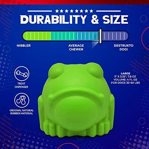 SodaPup MuttsKickButt Bullfrog – Durable Dog Treat Dispenser & Chew Toy Made in USA from Non-Toxic, Pet Safe, Food Safe Natural Rubber for Mental Stimulation, Problem Chewing, Calming Nerves & More