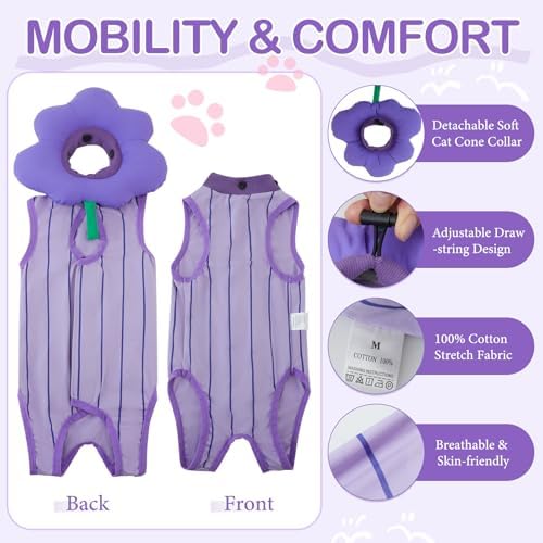 EMUST Cat Recovery Suit with Soft Cone Collar for Female Cats Anti-Licking
