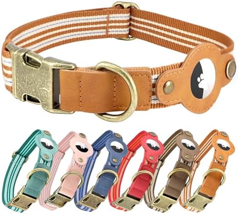 Airtag Dog Collar, Adjustable Caramel Collar w Airtag Holder for Small Dog