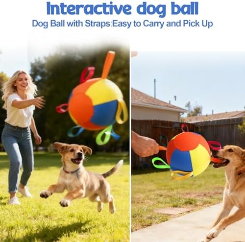 AIERSA Herding Ball for Dogs,9.85 in Tug of War Dog Toy with Handles for Outdoor Play,Dog Soccer Ball Toy&Training Toy Balls for Australian Shepherd,Interactive Toy Balls for Small&Medium Dogs
