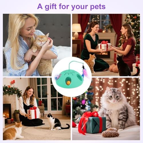 Cat Toys, Interactive Cat Toy for Indoor Cats, Automatic Interactive Kitten Toy, Fluttering Feather, Track Balls, Rotating Track Feather Enrichment Kitty Toys for Multi-cat Family (Green)