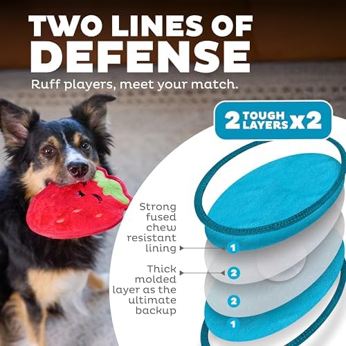 Outward Hound Tough Skinz Durable Chew Squeaky Dog Toy, Strawberry, 7.9"