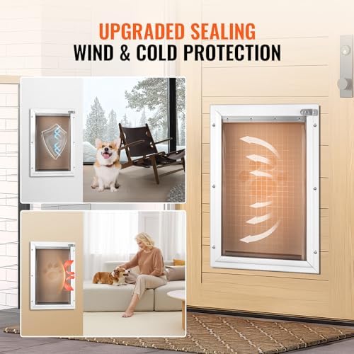 VEVOR Pet Door for Interior and Exterior Doors, Aluminum Frame, Metal Closing Panel and Lock, Strong and Durable Dog Door, Pet Door Suitable for Medium Dogs (White-Medium)