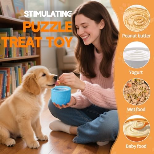 Interactive Dog Toy, 2-in-1 Long-Lasting Treat Dispenser Dog Puzzle Feeder Toys, Stuffable Enrichment Freeze Lick Bowl for Boredom, Reduces Anxiety Silicone Fetch Catch Chew Toy