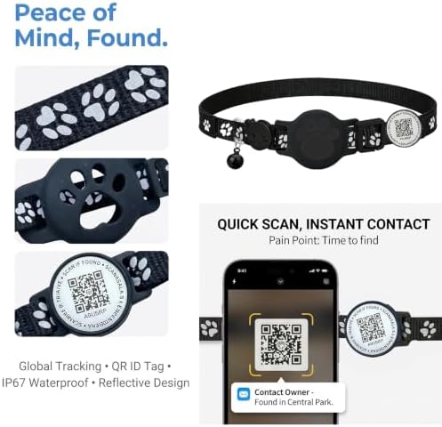 Cat Tracker with QR Code GPS Collar for Cats Electronic Pet Locator Waterproof Compatible with Apple Find My Advanced Tracking Solution Smart Collar Ideal for Small to Large Cats No Monthly Fee