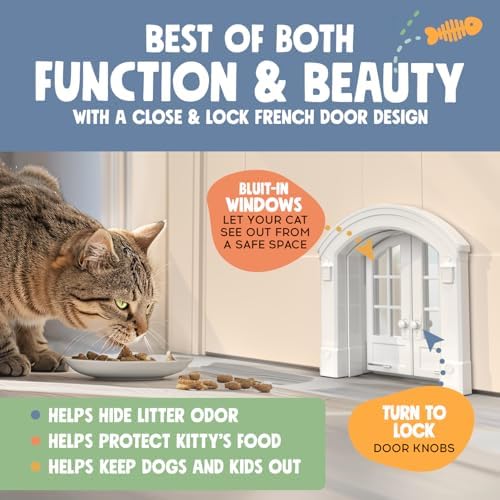 Purrfect Portal French® Cat Door - Stylish No-Flap Cat Door Interior Door for Average-Sized Cats Up to 20 lbs, Easy DIY Setup, Secured Installation in Minutes, No Training Needed, 7.13 x 8.32”