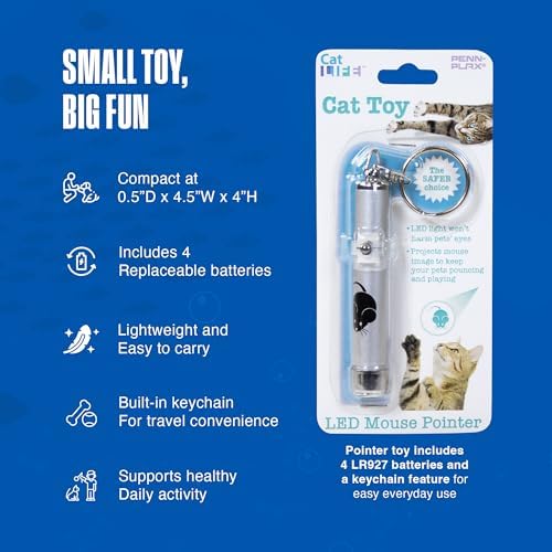 Penn-Plax LED Mouse Projection Toy for Cats - Interactive Cat Toy with Moving Mouse LED Projection for Indoor Chase Play, Exercise, Activity, Mental Stimulation & Everyday Fun - 0.5 x 4.5 x 4 Inches