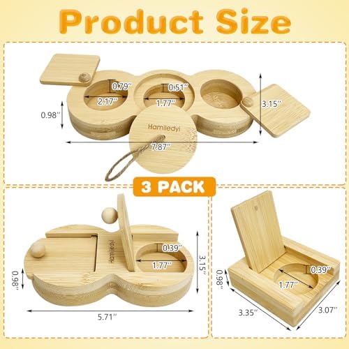 Hamiledyi 3 Pack Guinea Pig Foraging Toys Interactive Wooden Rabbit Enrichment Toys Hamster Hide Treats Snuffle Puzzle Game for Chinchilla Bunny Rat Gerbil