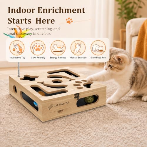 Cat Nail Scratch Puzzle Enrichment Box, Nail File Box with Flip-Top Lid