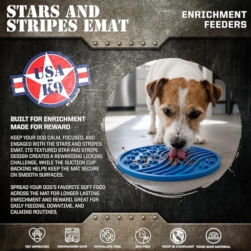 SodaPup USA K9 Stars and Stripes eMat – Durable Enrichment Feeder Lick Mat for Dogs & Cats, Non Toxic Pet Safe Food Safe Material, Made in USA, Slow Feeder for Calming & Digestive Health