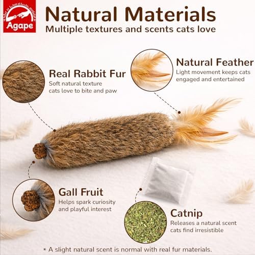 Agape Rabbit Fur Cat Toys with Catnip & Silvervine Gall Fruit, Chew Toys