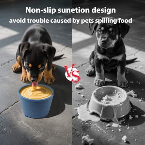 Dog Slow Feeder Lick Bowl - Non-Slip Licking Treat Dispenser for Small Medium Large Dogs, Promotes Anxiety Relief & Prevents Choking, Easy to Clean Feeding Bowl (Dark Blue, L)