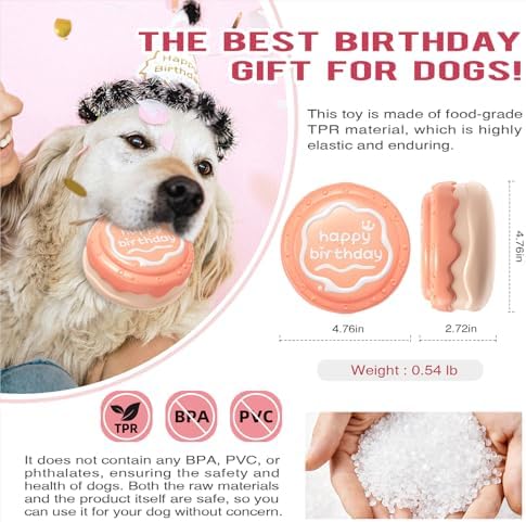 TLKNG Large Size Cake Squeaky Dog Toy for Medium/Large Dogs Breed Aggressive Chewers Durable Bouncy Pink Squeak Toys