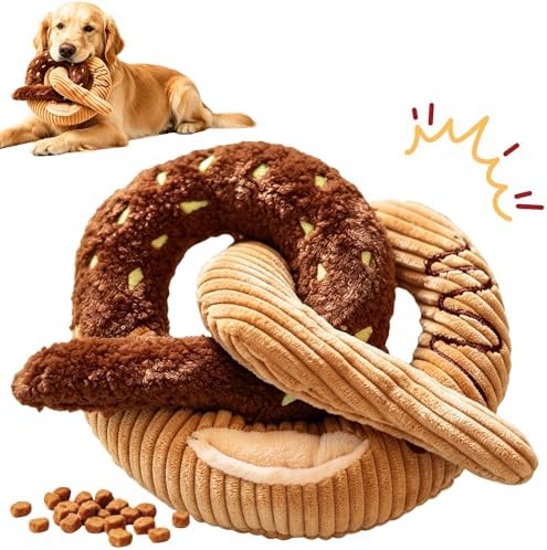 Dog Puzzle Enrichment Toy, Snuffle Nose Work Interactive Dog Toy for Boredom, Squeaky Crinkle Hide and Seek Treat Dispensing Plush for Small Medium Large Dogs – Pretzel Knot