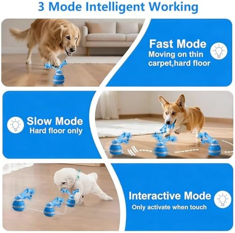 Interactive Dog Toys, Automatic Rolling Ball, Squeak Dog Toys for Boredom Interactive, Touch Activated, Dog Ball Chew Toy with Fun Rope for Small/Medium Dog Cat Indoor/Outdoor (Blue)