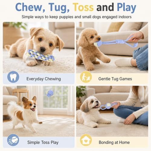 Dog Rope Toys for Puppies and Small Dogs, 6 Pack Cotton Rope Chew and Tug Toys for Teething Puppies, Tossing and Indoor Play (Blue)