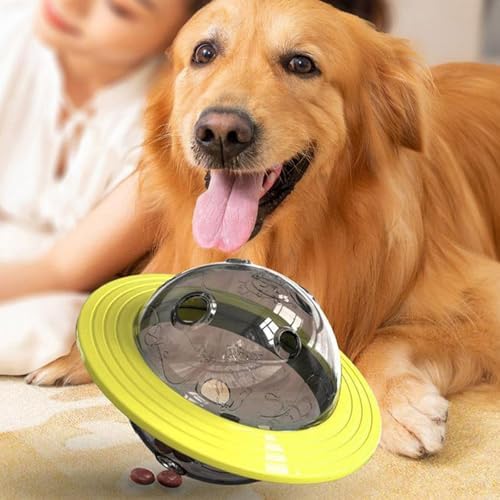 Dog Treat Dispenser Ball Toys Interactive Planet Shaped Dog Toy 6.5 in Slow Feeder for Dogs Playing and Training (Yellow)