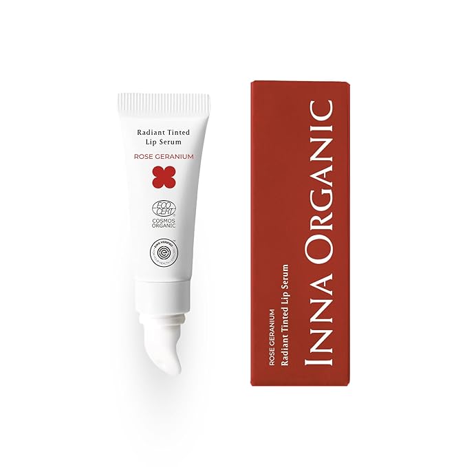 INNA ORGANIC Tinted Lip Serum, Moisturizing, Healing, Light Rosy color, 100% vegan, EWG & COSMOS Certified| also suitable for 10-15, kids | Rose Geranium Essential Oils Infused | Luxury Clean Beauty