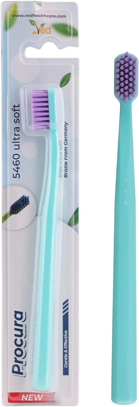 Ved ProCura Ultra Soft Toothbrush – Gentle Manual Toothbrush for Adults with 5,460 Super Soft Bristles for Sensitive Teeth and Gums (Cyan)