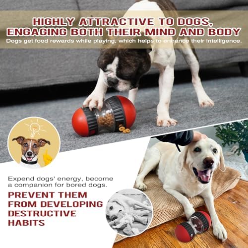 Interactive Dog & Cat Puzzle Feeder Toy, Adjustable Slow Feeding Treat Dispenser for Mental Stimulation, Enrichment Toy for Small to Medium Pets (Black-Red)