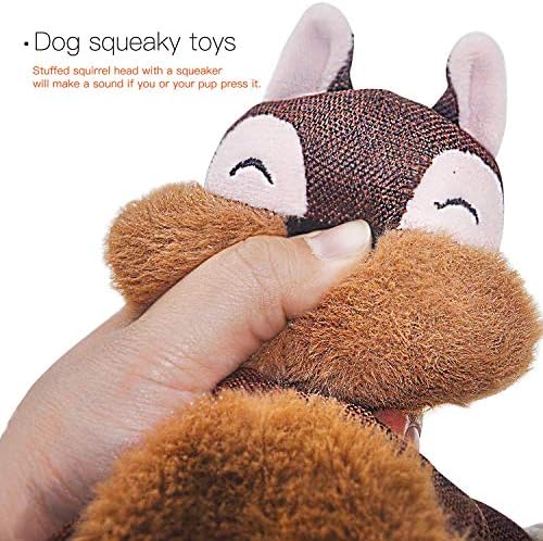 Vitscan Crinkle Dog Toy, No Stuffing Puppy Toys, Cotton Rope Limbs Stuffless Dog Toy with Squeaker, Plush Body Parts Squirrel Dog Squeaky Toys for Small Dog Chew Toys