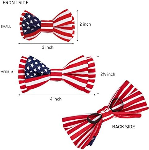 Blueberry Pet 2 Patterns Patriotic Spirits American Flag USA Adjustable Bowtie Blue Dog Collar - Handmade Bow Tie w/Jacquard Weave Fabric, Medium, Neck 14.5"-20"