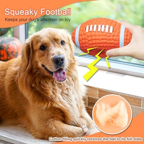 5.2” Squeaky Dog Toy Football, Rugby Shape Interactive Dog Balls for Medium and Large Dogs, Durable Dogs Balls for Chewing and Training (Large,1 Pcs)