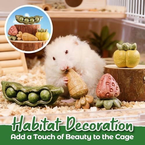 TEEWY 4PCS Guinea Pig Toys, Hamster Chew Toys, Natural Plant-Based Guinea Pig, Hamster, Rat & Chinchilla Toys for Teeth Grinding and Play
