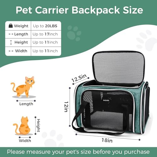 BAGLHER Pet Travel Carrier, Cat Carriers Dog Carrier for Small Medium Cats Dogs Puppies, Airline Approved Small Dog Carrier Soft Sided, Collapsible Puppy Carrier. Green