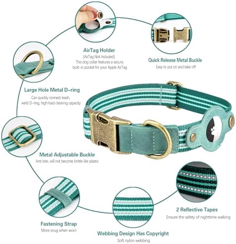 Airtag Dog Collar, Reflective Collar w Airtag Holder for Medium Dogs(Green)
